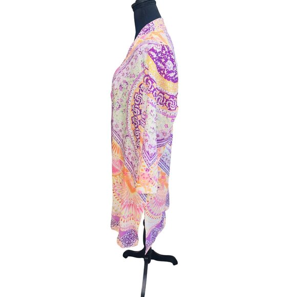 Chicos Duster Boho Multicolor Open Front Kimono Jacket Size 12/14 Gypsy Hippie - Picture 5 of 9